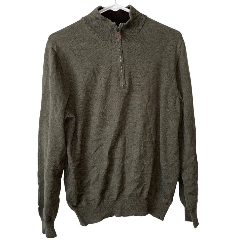 Black Brown 1826 100% Merino Wool Pullover Zip Sweater Made In Italy Size M